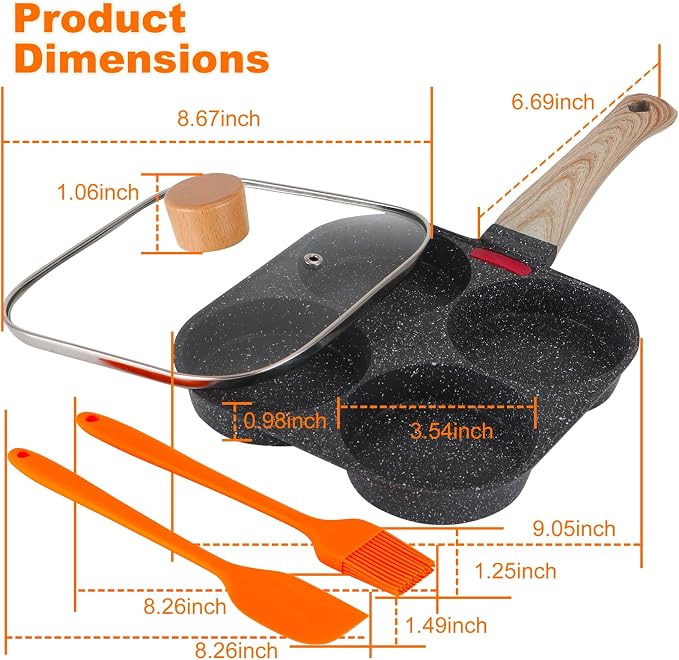 AHFLRTO 4 Cup Egg Pans Nonstick, Aluminum Omelette Pan with Lid, Healthy Egg Skillet for Eggs, Pancakes, Crepes, Sandwiches, Compatible with Gas Stove & Induction Cooktop