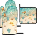 Sea Turtles Beach Oven Mitts and Pot Holders Sets of 3 Nautical Kitchen Decor Heat Resistant Hot Pads Teal Nautical Decorative Oven Gloves for Cooking Grilling Baking