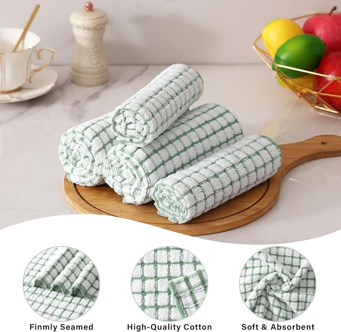Homaxy Kitchen Towels and Dishcloths Set, Set of 8, Grass Green | Cotton Terry Kitchen Dish Towels, Super Soft and Absorbent Dish Cloths, 16 x 25 and 12 x 12 Inches