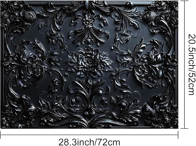 HOMETITUTE Stove Top Cover 28x20 Black Baroque Floral Diatomite Mat