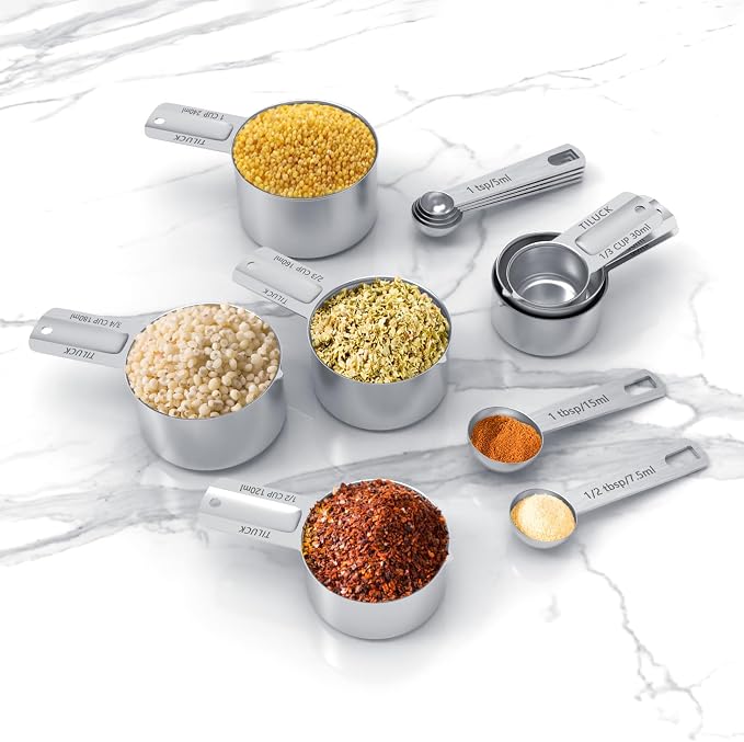 Stainless Steel Measuring Cups & Spoons Set,Coffee Scoop Spoon | Kitchen Gadgets for Cooking & Baking,Set of 13