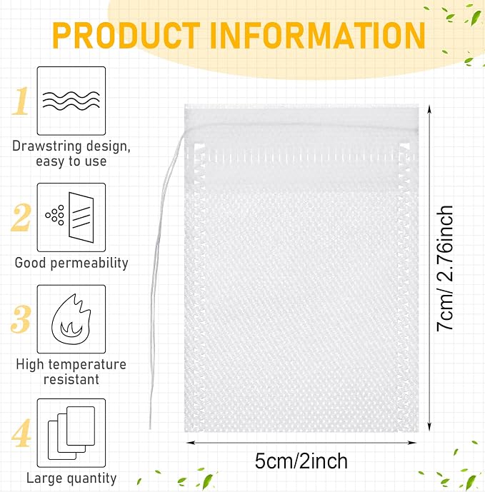 1000 Pcs Tea Bags for Loose Leaf Tea Drawstring,2 X 2.76 Inches | Empty Filter Sachets for Coffee Spice Herbs, Fine Mesh Infuser Strainers, Disposable Bulk Supply for Home Cafe Brewing