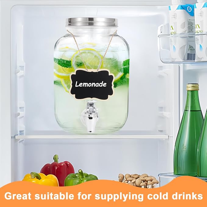 Drink Dispenser With Spigot,1 Gallon Glass Drink Dispensers For Parties,Beverage Dispenser with Fruit Infuser Sun Tea,Lemonade & Juice Dispenser for Parties, BBQ,Picnic,Weddings & Events