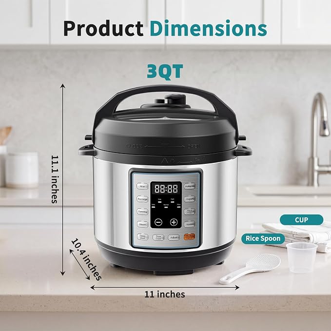 OLIXIS 10-In-1 Electric Pressure Cooker, 3 Quart Multi Cooker for Rice, Stew and Steam, Small Programmable Stainless Steel Pot with Slow Cook Function and Ceramic Inner Pot