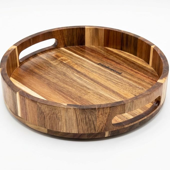 Wooden Lazy Susan for Table Top 12 Inch, Acacia Turntable Spice Organizer