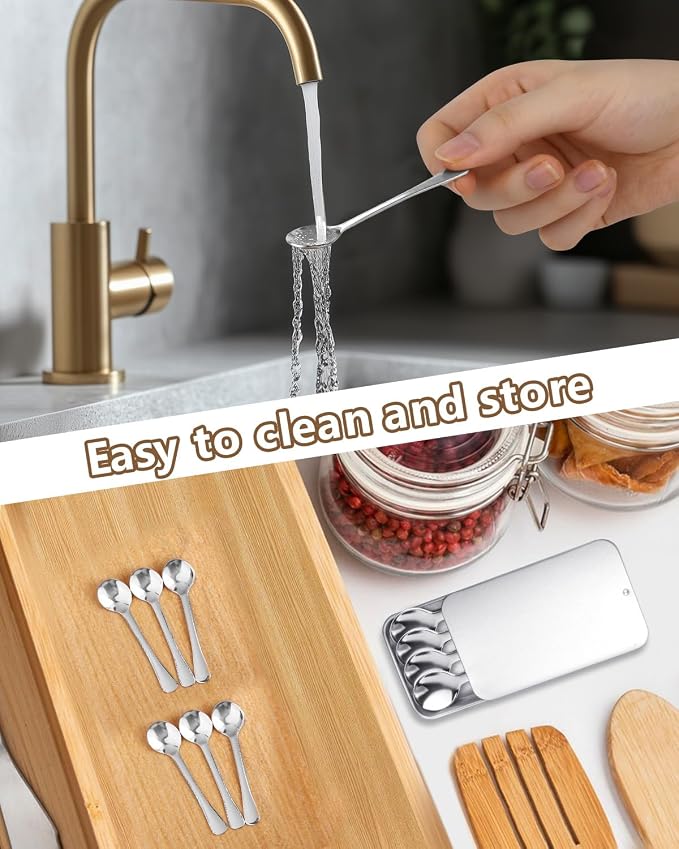 6PCS Tiny Spoons Upgraded Larger Size 3.56 inch - Mini Stainless Steel Spoons for Salt Jars Spice Jars, SUS 304 Food Grade Seasoning Spoon for Powder Spices, Pepper, Sugar, Coffee
