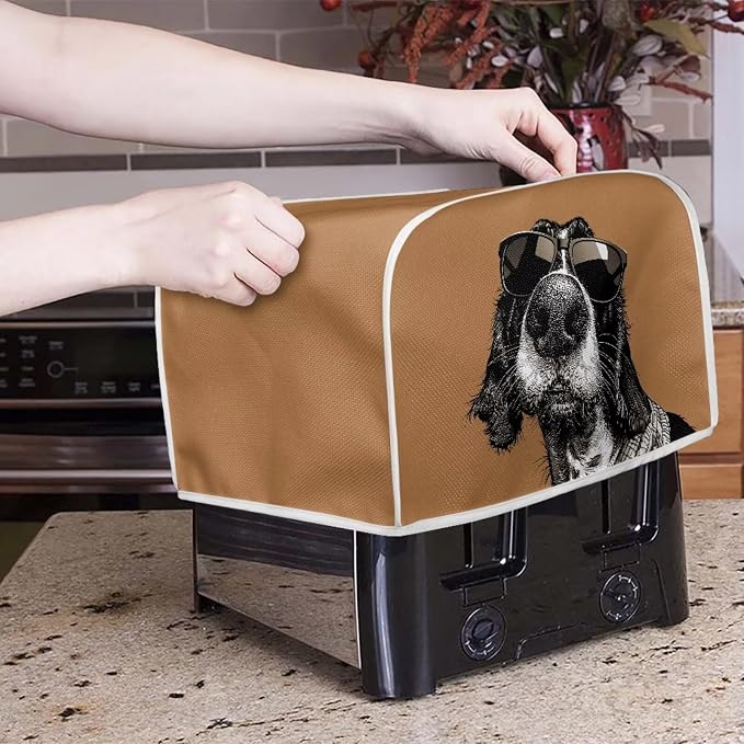 2 Slice Toaster Cover English Cocker Spaniel Print Bread Maker Machine Covers for Anti-dust and Fingerprint Washable Microwave Oven Cover, Brown and Black
