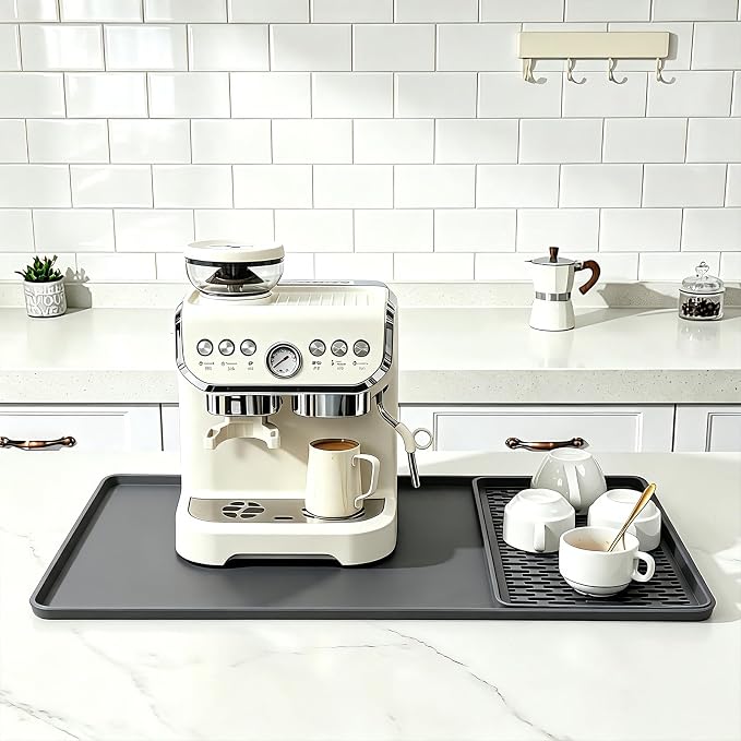 Caketime 2 In 1 Silicone Coffee Bar Mat Accessories Detachable Dish Drying Rug Rack Stone for Kitchen Counter Home Household Apartment Office Essentials Barista Espresso Machine Drainer Must Have