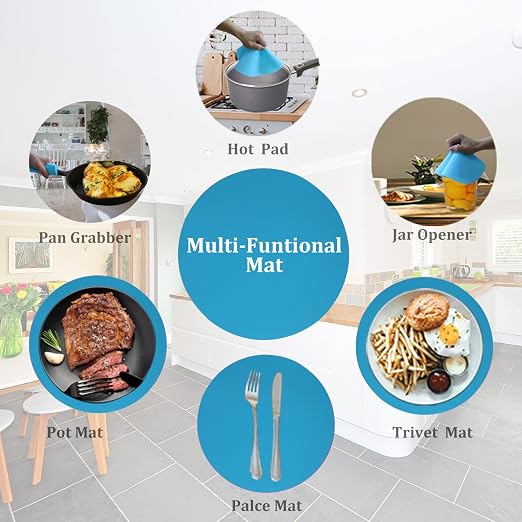 Silicone Microwave Mat 12 Inch, Non Stick Turntable Safe Baking Mat for Kitchen, Multi Purpose Heat Resistant Mat for Oven Trivet, Placemat 2 Pack(Blue)