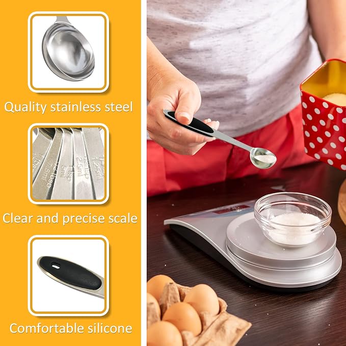1PCS 1/2Tsp(2.5ml) Measuring Spoon, Stainless Steel Measure Scoop | Accurate, BPA-Free, Dishwasher Safe, Silicone Grip, Engraved Marking, Kitchen Essential