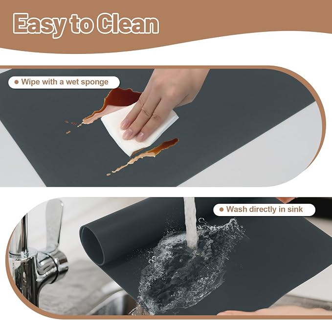 Silicone Heat Resistant Mats for Countertop, 2MM Extra Thick, 18.9*14.57 In | Silicone Mat for kitchen Counter, Non Slip Hot Pad, Waterproof , Suitable for Airfryer, Microwave, Coffee Maker, Black