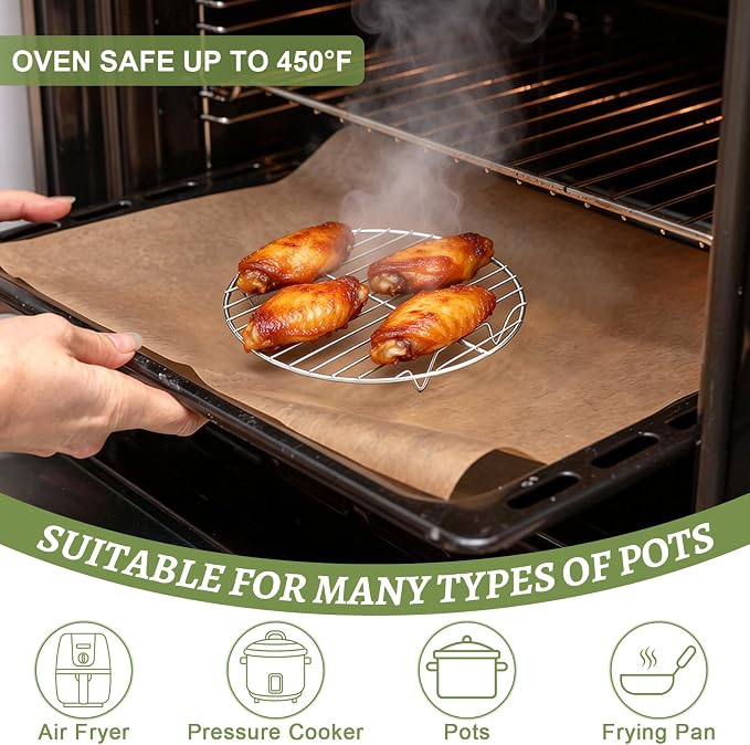 P&P CHEF 7.5 Inch Cooking Rack Round for Steaming Cooling, Silver, 2 Pack | Stainless Steel Round Wire Rack for Baking Grilling, Roasting, Fits Air Fryer, Steamer Pot, Oven & Dishwasher Safe