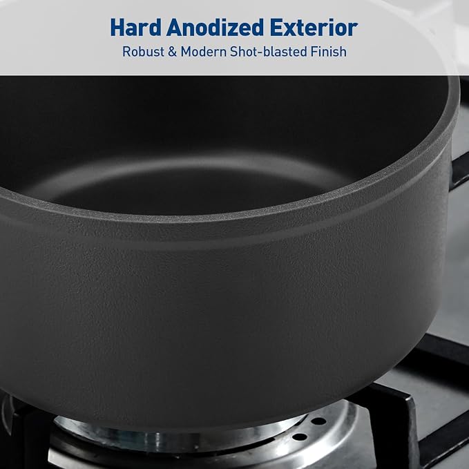 Duxtop Pro Hard Anodized Nonstick Sauce Pan with Lid 2 Quart | Induction Cooking Pot, Nonstick Coating Supports Easy Cleanup, Dishwasher & Oven Safe
