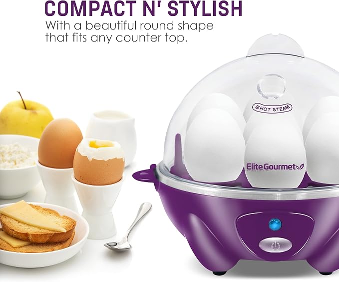 Elite Gourmet EGC700P Rapid Egg Cooker, 7-Egg, BPA-Free, Eggplant