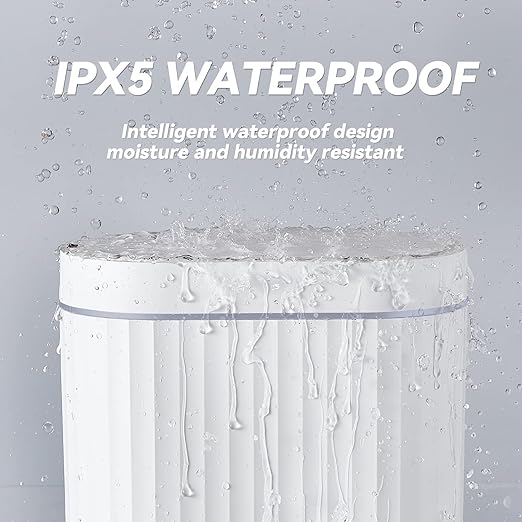 ELPHECO Bathroom Trash Can with Lid, 2 Gallon, Motion Sensor, White Grey | Automatic Garbage Can, Slim Plastic Wastebasket, Smart Trash Bin for Bedroom, Bathroom and Office