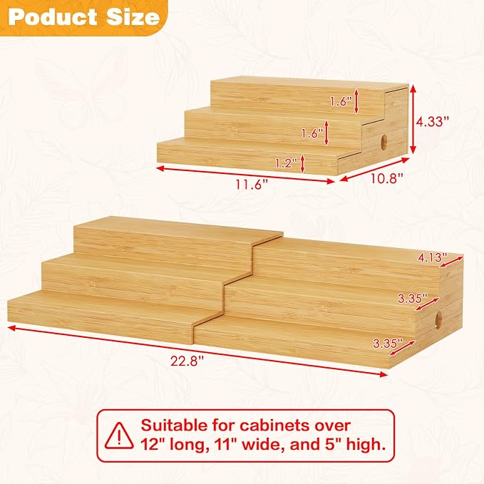 2-Pack Expandable Bamboo Can Organizer for Pantry Display, Holds 48 Cans | 3-Tier Adjustable Can Storage Holder, Soda & Canned Food Organizer Rack for Cabinets & Countertops (Patent Pending)