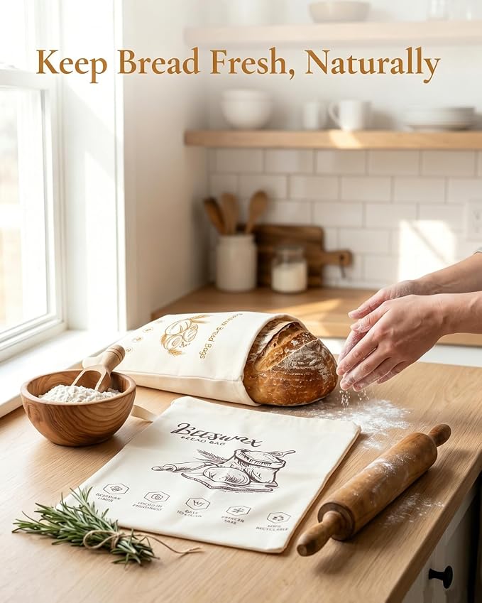 Reusable Beeswax Bread Bags for Homemade&Sourdough, 17"x13", 2 Pack | Organic Linen Beeswax Bag with Wide Zipper,Freezer-Friendly Storage for Bread,Washable Bread Bag,Keeps Loaves Fresh Longer