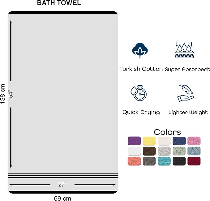 Hawmam Linen Sea Salt Cream Bath Towels 4 Pack Soft and Absorbent, Premium Quality Perfect for Daily Use 100% Cotton Towel 600 GSM