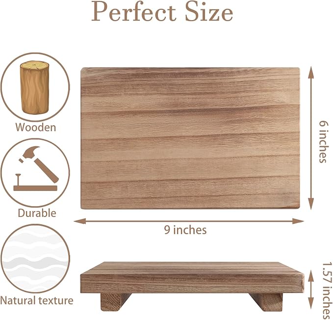 Wood Bathroom Tray Farmhouse Decor Kitchen Soap Holder, 9"x6" Brown | Waterproof, Lightweight, Easy Clean, Small Wooden Riser Pedestal Stand Accessories for Office Desk, Vanity, Counter, Sink