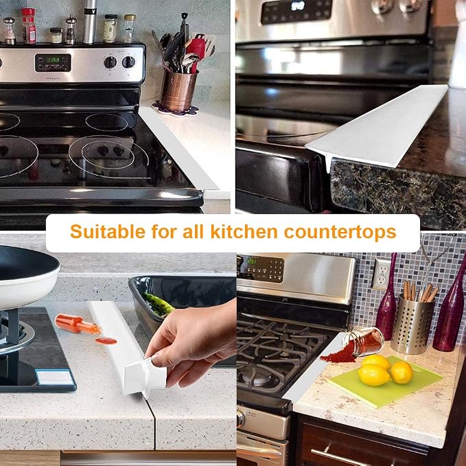 Kitchen Silicone Stove Counter Gap Cover with Heat Resistant Wide & Long Gap Filler Used for Protect Gap Filler Sealing Spills in Kitchen Counter, Stovetops2 Pack, White, 21 Inch）