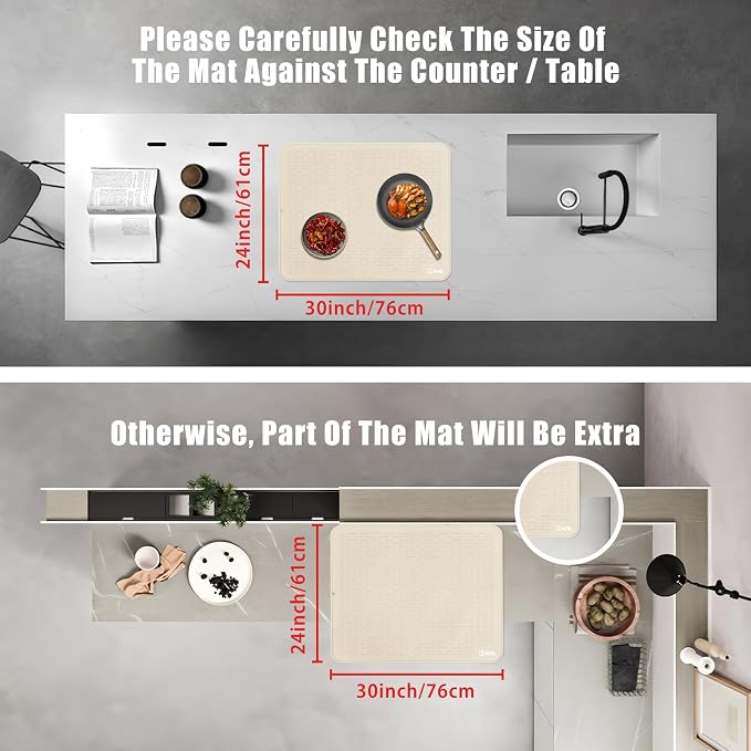 Extra Large 30x24 Inch Silicone Dish Drying Mat for Rack & Kitchen Counter | Easy Clean Silicone Drying Mat for Kitchen Counter , Non-Slip Dish Drain Mat , Heat Resistant Silicon Dish Mat, Beige, SAPID