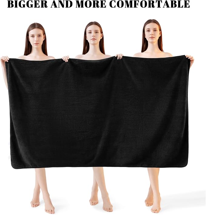 4 Pack Bath Towels Set 35 x 70in Extra Large, Ultra Soft Microfiber | Luxury Thick High Absorbent and Quick Dry Bath Sheet for Bathroom, Beach, Yoga, Sport,SPA, Fitness, Black