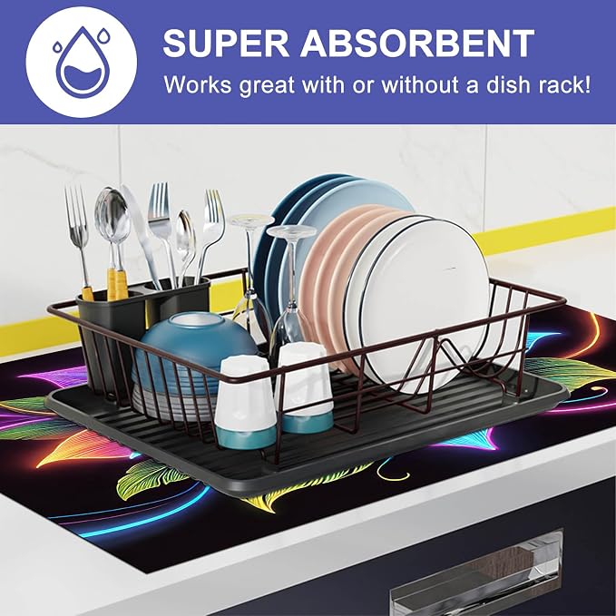 HOMETITUTE Neon Flower Stove Top Cover 28x20 Vibrant Diatomite Mat
