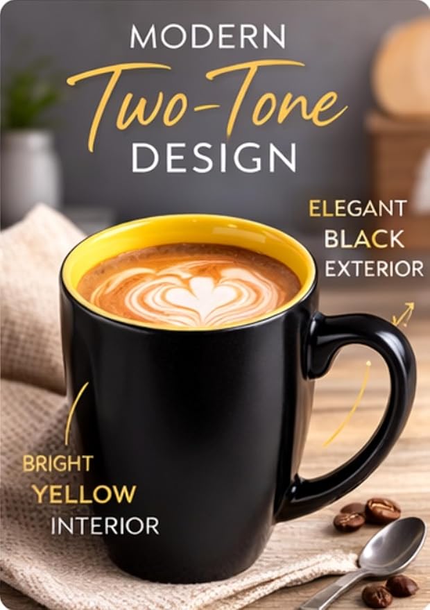 GBhome 16 oz Coffee Mugs Set of 6, Ceramic Coffee Cups- Yellow