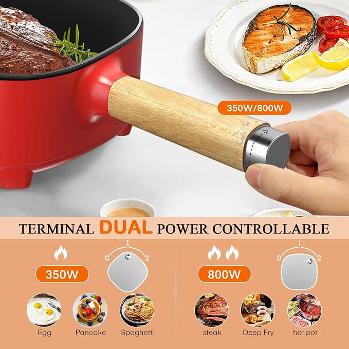 Audecook 2L Hot Pot Electric, Non-Stick electric pot, Portable Pot lazy | Dual Power Control Electric Pot For Cooking Steak, Egg, Ramen, Oatmeal & Soup | Portable Pot for Dorm, RV, Travel & Camping