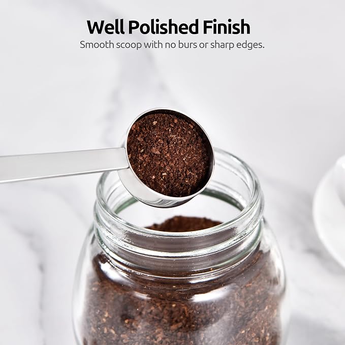 U-Taste Coffee Scoop 1 Tablespoon: 18/8 Stainless Steel Measuring Scooper for Ground Coffee, Bean, Powder, Espresso, 8.5in Extra Long Handle Metal Meaure Spoon for Canister, Jar (1Tbsp/15ml, Silver) | 18/8 Stainless Steel Tablespoon Scoop, Long Metal C...
