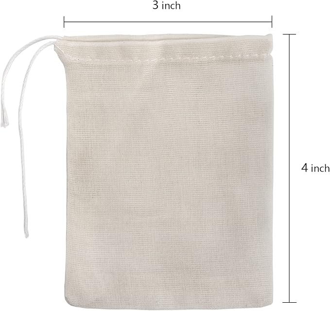 100 Pack Muslin Drawstring Bags, 3x4 Inch Reusable Natural Unbleached Cotton Straining Bags for Herbs, Coffee, Tea, Soup, Spices, Produce Bag Bulk Gift Bag Jewelry Pouch for Party Wedding Home