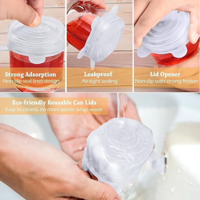 Patelai 16 Pack Silicone Jar Covers Same Size Silicone Jar Cap Stretch Lids Thicker Reusable Container Cover, Expandable Food Storage Covers Dishwasher and Freezer Safe 2.6-3.3 Inch(White)