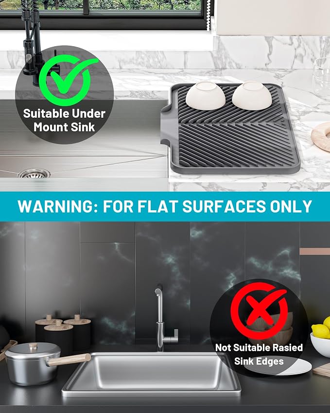 Dish Drying Mat Kitchen Counter - Silicone Dish Drying Pad with Built-in Drain for Sink, Refrigerator and Drawer liner, Easy Clean, Non-Slip, Heat Resistant, 15.8" x 13"