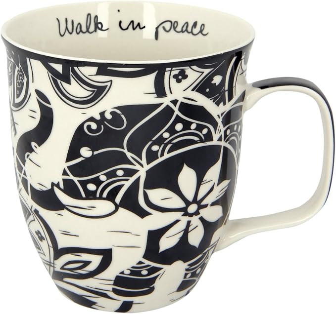 Karma Gifts 14 oz Black and White Boho Mug Elephant - Cute Coffee and Tea Mug - Ceramic Coffee Mugs for Women and Men