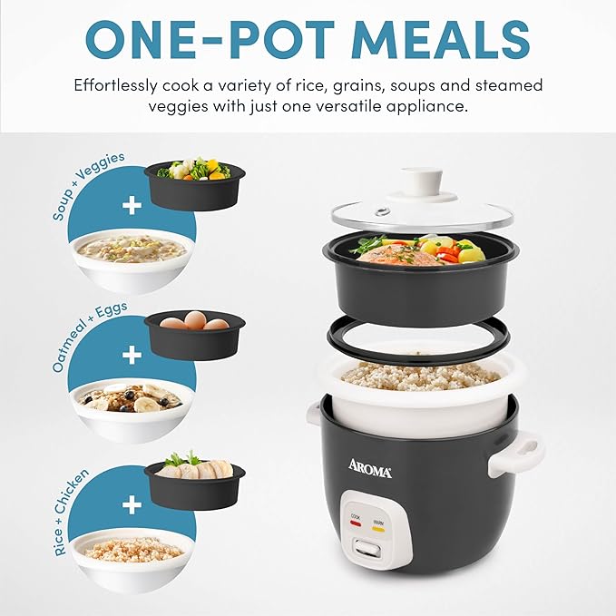 AROMA® CoreCoat Rice Cooker with Pop-Up Food Steaming Basket (4 Cups Cooked, 2 Cups Uncooked)