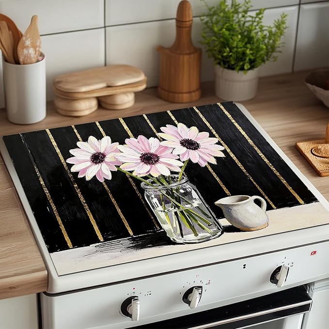 HOMETITUTE Spring Stove Top Cover 28x20 Floral Daisy Art Heat Resistant Protector
