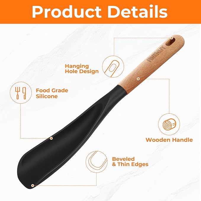 13" & 11" Silicone Cooking Spoons 2-Pack with S-Hooks - Wooden Handle Spoonula Set for Nonstick Cookware - Heat Resistant 446°F Spatula Spoon for Mixing & Serving, BPA Free