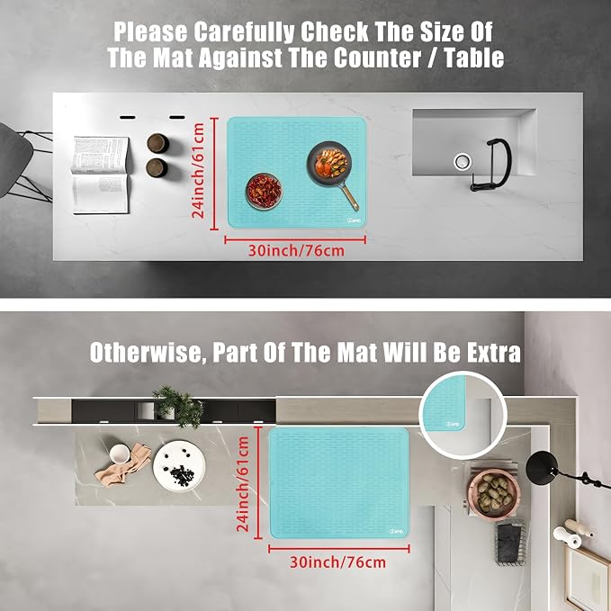 Extra Large 30”x24” Silicone Dish Drying Mat for Dish Rack Kitchen Counter | Easy Clean Silicone Drying Mat for Kitchen Counter, Non-Slip Dish Drain Mat, Heat Resistant Silicon Dish Mat Mint Green SAPID