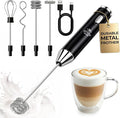 Zulay Kitchen Rechargeable Milk Frother Handheld - Frother Wand, Drink Mixer, Electric Whisk Frother, for Cappuccinos, Matcha & Protein Powder - Ultra Metal 4 Whisk, 1800mAh Black