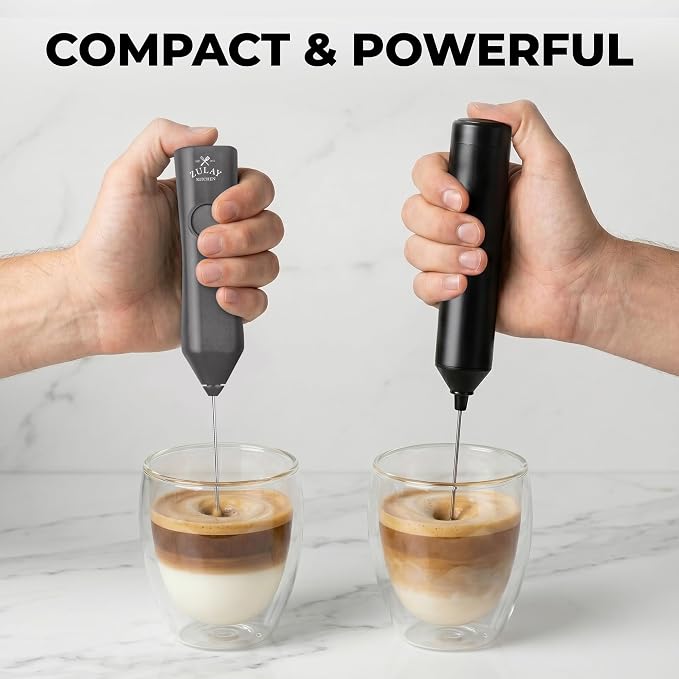 Zulay Kitchen Rechargeable Milk Frother Handheld - Frother Wand, Drink Mixer, Electric Whisk Frother, for Cappuccinos, Matcha & Protein Powder - Dynamic Triple Whisk, 3 Speed 500mAh Charcoal Gray