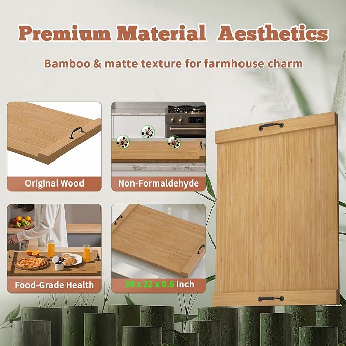 Gas Stove Top Cover: Bamboo 30 * 22 Inches Electric Stovetop Covers, Noodle Board with Handles, Wood RV Cutting Board for Kitchen Counter