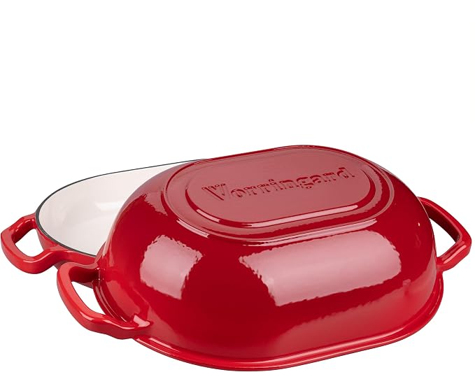 VORRINGARD Enameled Cast Iron Sourdough Bread Oven, Dutch Oven, Loaf Cast Iron Bread Pan for Homemade Bread Baking, Meatloaf Pan with Lid, 7QT, Red