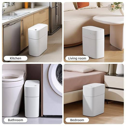 JUDRDO 3.5 Gal Slim Touchless Bathroom Trash Can, Automatic Diaper Pail | Motion sensor opening, automatic liner suction, slim profile for bathrooms, bedrooms, offices, kitchens and nurseries