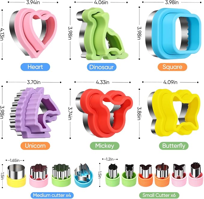 36 Pcs Sandwich Cutter and Sealer with Storage Case, Sandwich Maker & Fruit Cutter Food Picks, DIY Bread Decruster Cookie Sandwich Cutters for Kids Lunch Bento Box Back to School