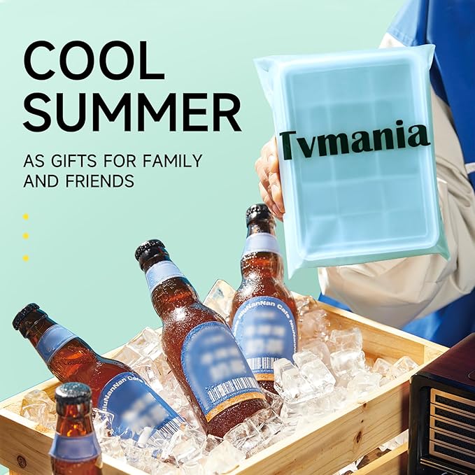 Tvmania Ice Cube Trays Set of 2, 15-Cube Silicone Molds with Removable Lids | Stackable, easy release, BPA-free, reusable, for freezer and whiskey