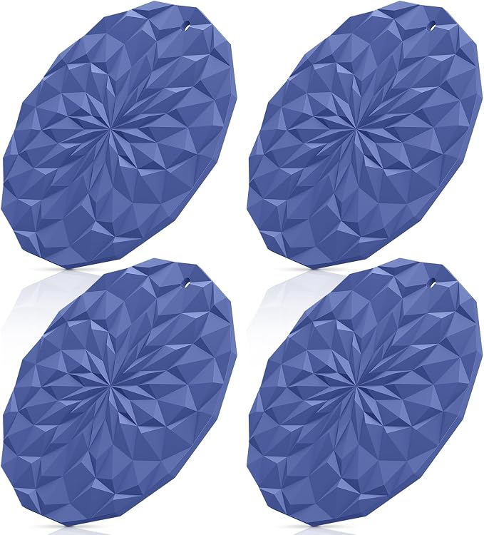 ME.FAN Silicone Trivet Mats - 4 Pack Pot Holders - 7.4'' Thickened Hot Pads for Hot pots, Pans and Dishes, Heat Resistant Silicone Trivet for Table and Counter Top Navy Blue