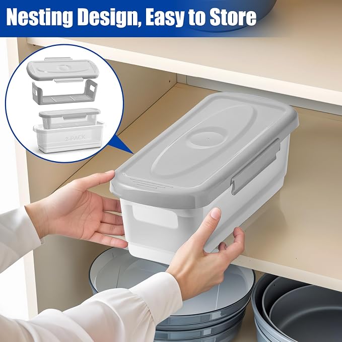 Batter Bowl with Lid, 2-Pack Fish Batter Shaker, Better Breader Shaker Bowl with Breading Shaker Tray, Batter Bowl with Lids Shaker for Frying Chicken Wings Fish Onion Rings Veggies