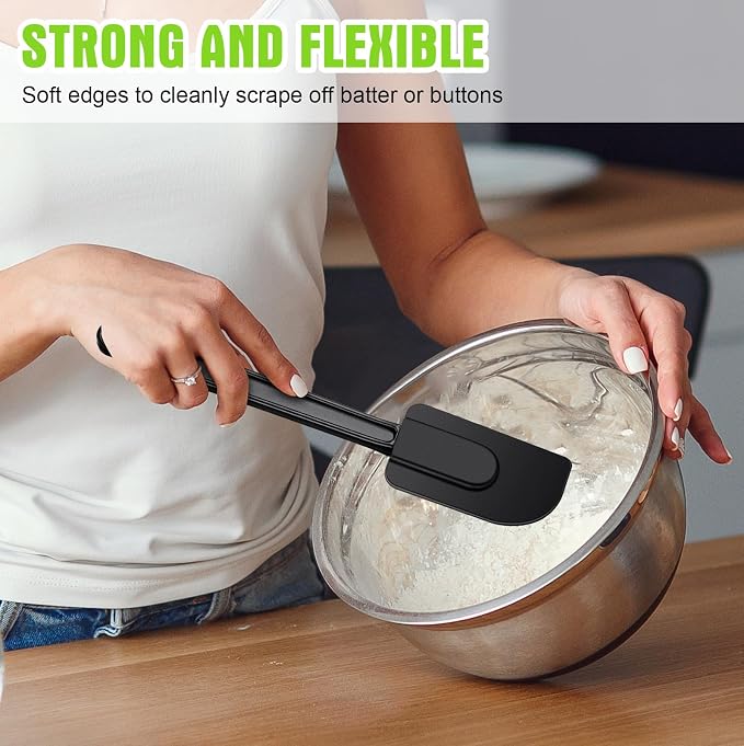 Meekoo 5 Pcs 10 Inch Rubber Spatula 500℉ High Heat Resistant Spatulas | Silicone Spatulas, for Baking Kitchen Cooking, Commercial Food Bpa Free Grade Non Stick Dishwasher Safe, Black