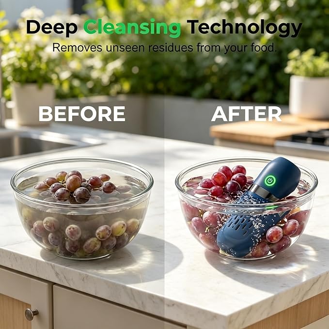 Pure pod Vegetable and Fruit Cleaner，Produce Cleaner & Vegetable with Oh-Ion Technology | Wireless Rechargeable Food Washer, IPX7 Waterproof for Produce, Meat Seafood