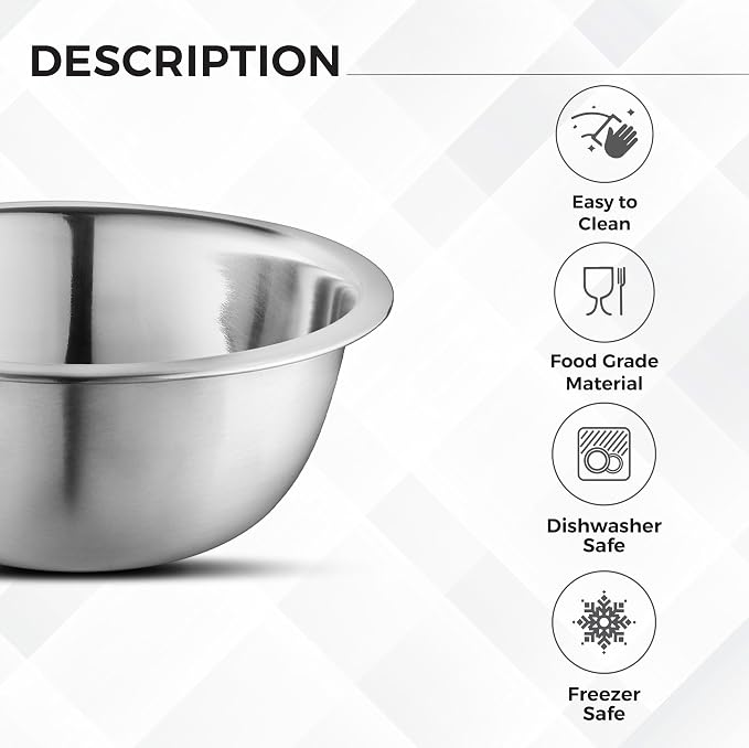 Premium Stainless Steel Mixing Bowls, Set of 5 Brushed Stainless Steel Mixing Bowl Set, Easy To Clean, Space Saving, Great for Cooking, Baking, Prepping (5 Pc Mixing Bowl)